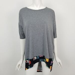 Lularoe Womens Size Small Gray & Black Cassette Tape Irma Tunic Top High Low NWT